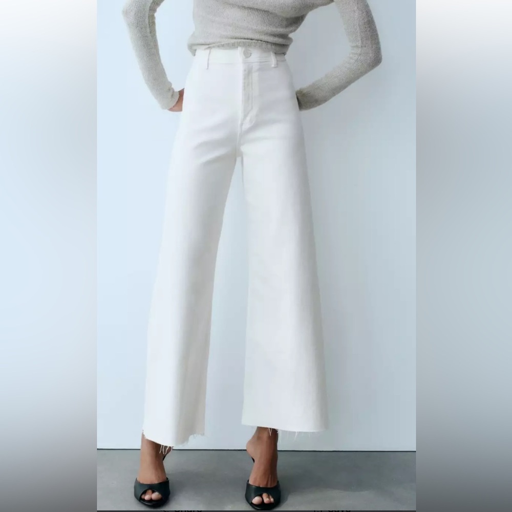 White Zara Marine Straight High-Rise Waist Jeans